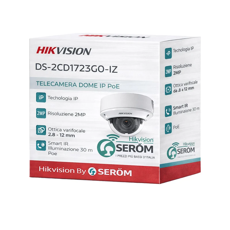 DS-2CD1723G0-IZ 2MP Full HD IP PoE Dome Varifocale 2.8-12mm IR 30m ONVIF IP67 IK10 H.265+ - Hikvision