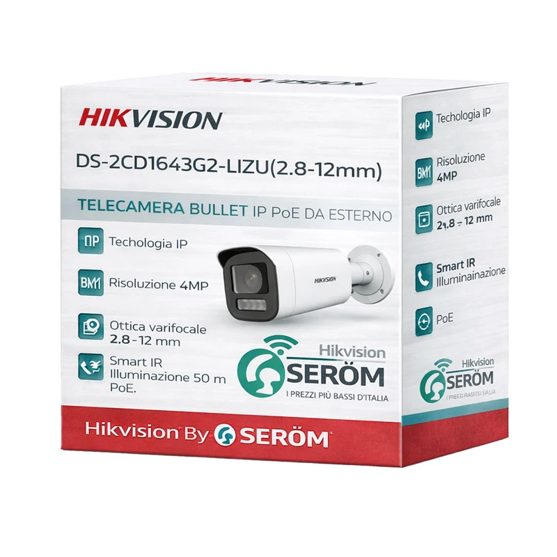DS-2CD1643G2-LIZU 4MP IP PoE Bullet Varifocale 2.8-12mm AutoFocus Smart Hybrid Light 50m IP67 H.265+ - Hikvision
