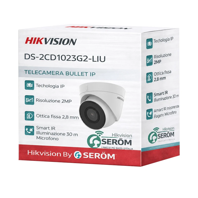 DS-2CD1323G2-I 2MP Full HD 1080P Telecamera IP PoE 2.8mm Smart IR 30m IP67 H.265+ Turret Esterno - Hikvision