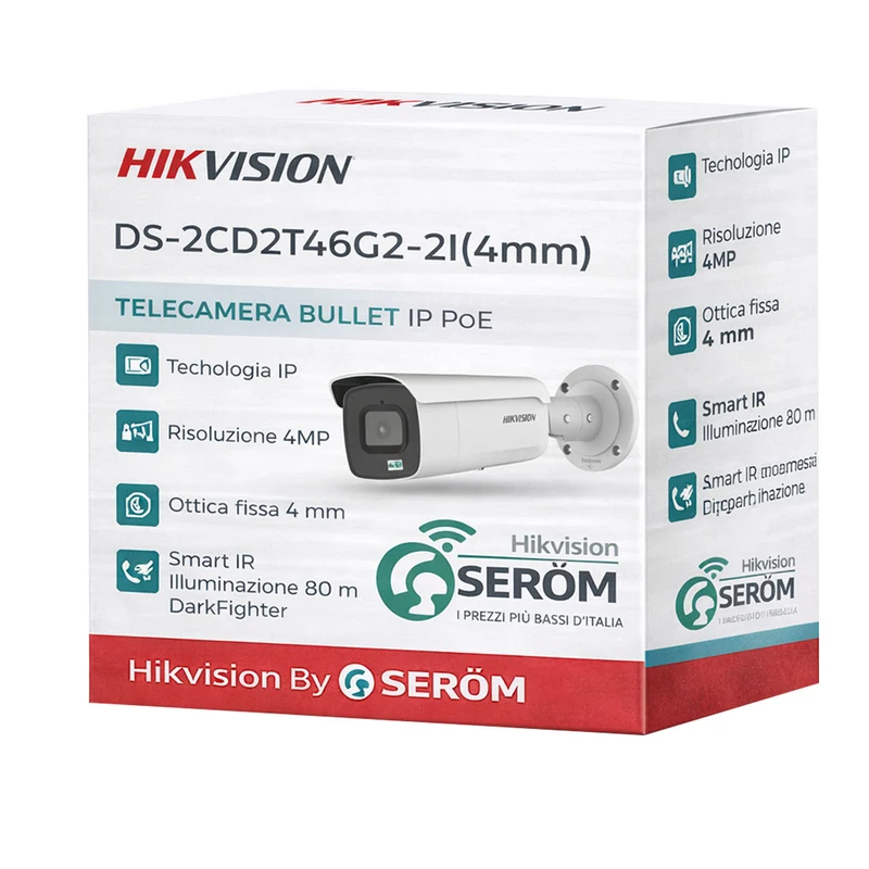 DS-2CD2T46G2-2I 4MP Bullet IP DarkFighter 4mm IR 80m H.265+ PoE IP67 con Face Detection - Hikvision