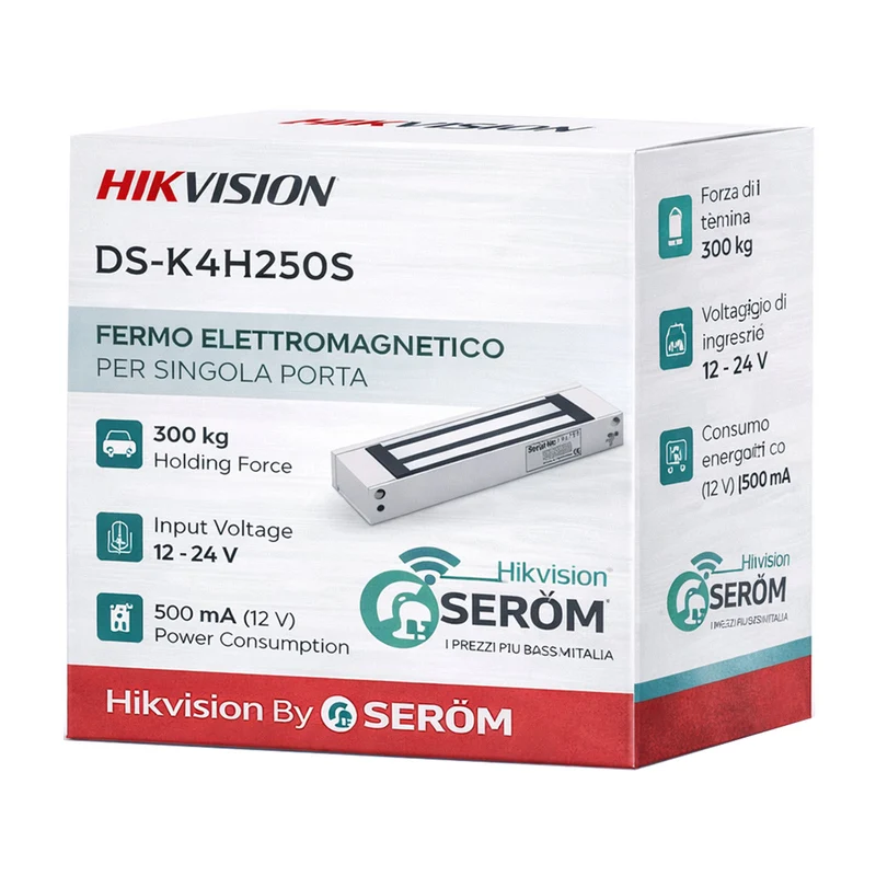 DS-K4H250S Fermo Elettromagnetico 300Kg 12/24VDC con LED per Controllo Accessi Porta Singola - Hikvision