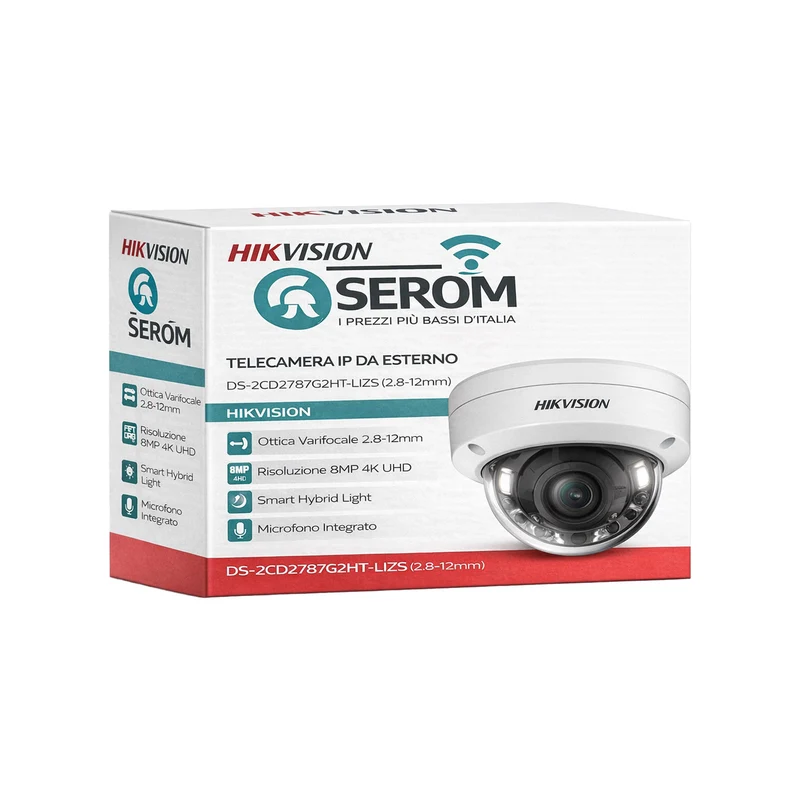 DS-2CD2787G2HT-LIZS(2.8-12mm) Telecamera IP PoE Dome 8MP 4K con Ottica Motorizzata e Smart Hybrid Light - Hikvision