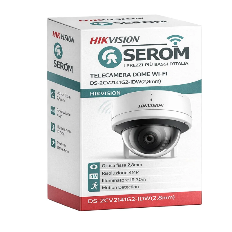 DS-2CV2141G2-IDW(2.8mm) - Telecamera IP Dome Wi-Fi 4MP da Esterno con IR 30m, Microfono, H.265+ e Hik-Connect - Hikvision