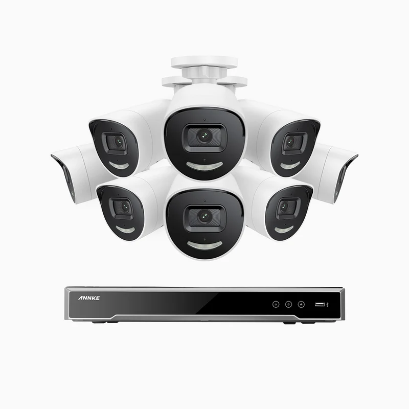 H800X - 4K 16 Channel 8 Cameras PoE Security System, 1/1.8'' BSI Sensor, f/1.6 Aperture (0.003 Lux), Siren & Strobe Alarm,Two-Way Audio, Human & Vehicle Detection, Perimeter Protection, All-Metal Housing