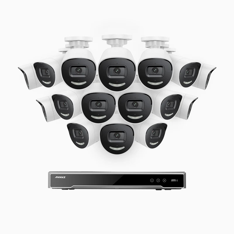 H800X - 4K 16 Channel 16 Cameras PoE Security System, 1/1.8'' BSI Sensor, f/1.6 Aperture (0.003 Lux), Siren & Strobe Alarm,Two-Way Audio, Human & Vehicle Detection, Perimeter Protection, All-Metal Housing