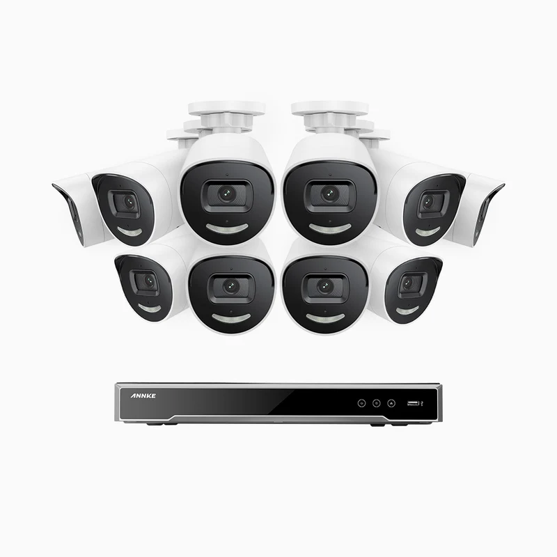 H800X - 4K 16 Channel 10 Cameras PoE Security System, 1/1.8'' BSI Sensor, f/1.6 Aperture (0.003 Lux), Siren & Strobe Alarm,Two-Way Audio, Human & Vehicle Detection, Perimeter Protection, All-Metal Housing