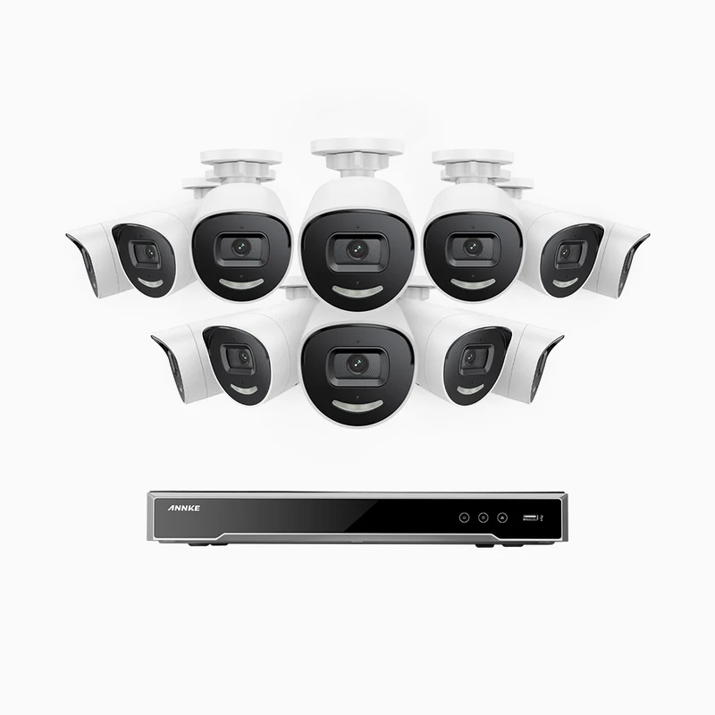 H800X - 4K 16 Channel 12 Cameras PoE Security System, 1/1.8'' BSI Sensor, f/1.6 Aperture (0.003 Lux), Siren & Strobe Alarm,Two-Way Audio, Human & Vehicle Detection, Perimeter Protection, All-Metal Housing
