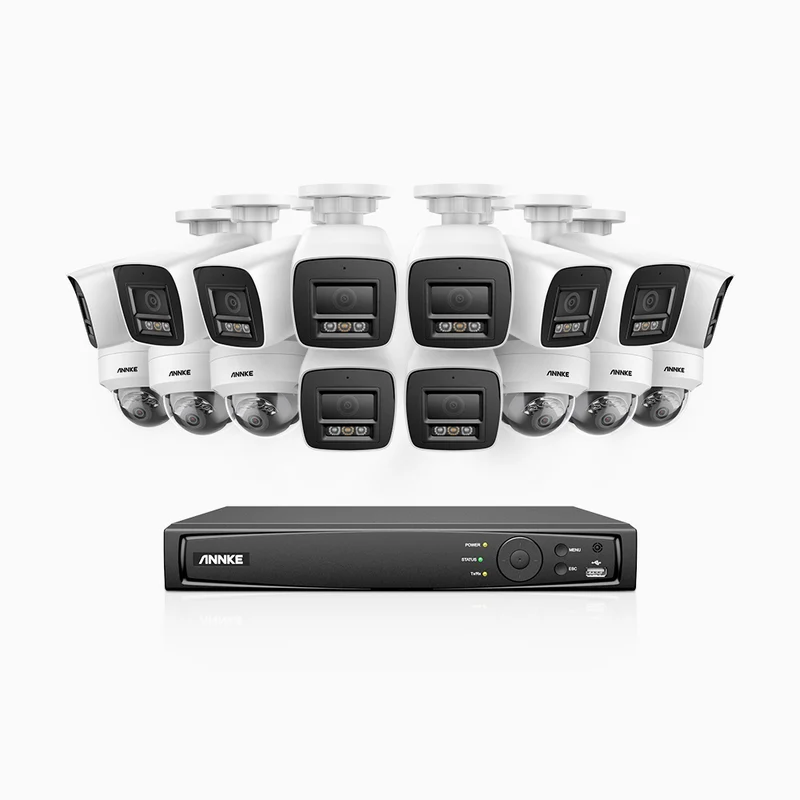 H800 - 4K 16 Channel PoE Security System with 10 Bullet & 6 Dome (IK10) Cameras, Vandal-Resistant, Human & Vehicle Detection, Color & IR Night Vision, Built-in Mic, RTSP Supported