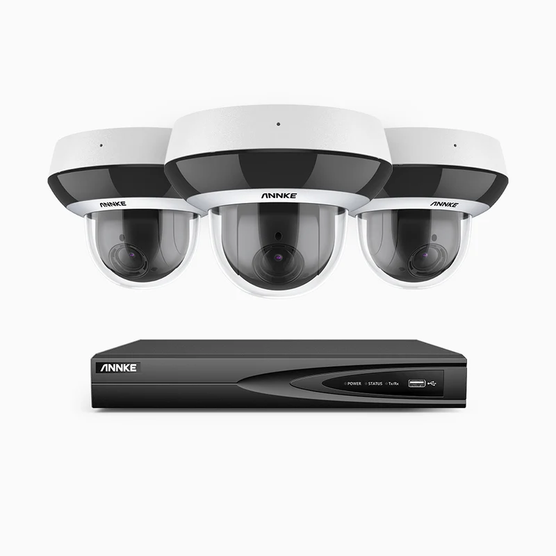 HZ504P - 4 Channel 3 Cameras PTZ PoE Security System, 3K Super HD, 4X Optical Zoom, 3072 × 1728 @ 30FPS, Color Night Vision, Human & Vehicle Detection, Two-Way Audio, IK10 Vandal-Proof