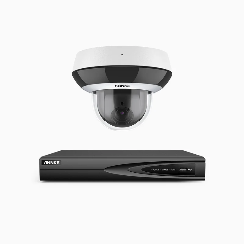 HZ504P - 4 Channel 1 Camera PTZ PoE Security System, 3K Super HD, 4X Optical Zoom, 3072 × 1728 @ 30FPS, Color Night Vision, Human & Vehicle Detection, Two-Way Audio, IK10 Vandal-Proof