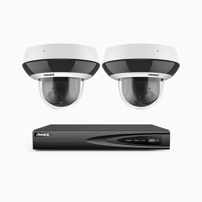 HZ504P - 4 Channel 2 Cameras PTZ PoE Security System, 3K Super HD, 4X Optical Zoom, 3072 × 1728 @ 30FPS, Color Night Vision, Human & Vehicle Detection, Two-Way Audio, IK10 Vandal-Proof