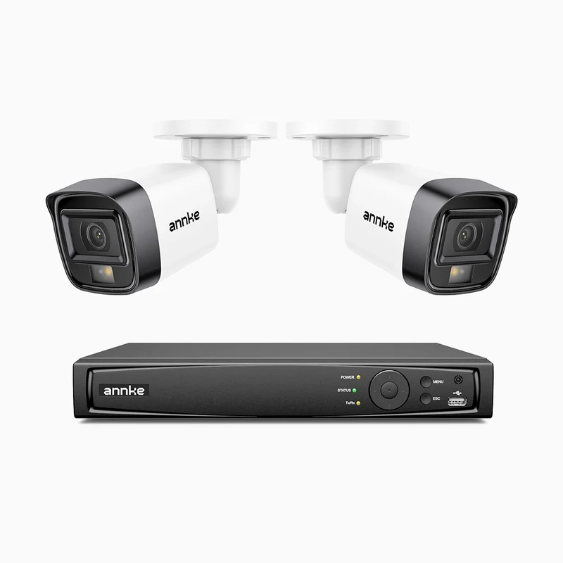 H500 - 3K Super HD 4 Channel 2 Cameras PoE Security System, Color & IR Night Vision, 3072 × 1728 @ 20fps, Smart Human & Vehicle Detection, Built-in Microphone, IP67
