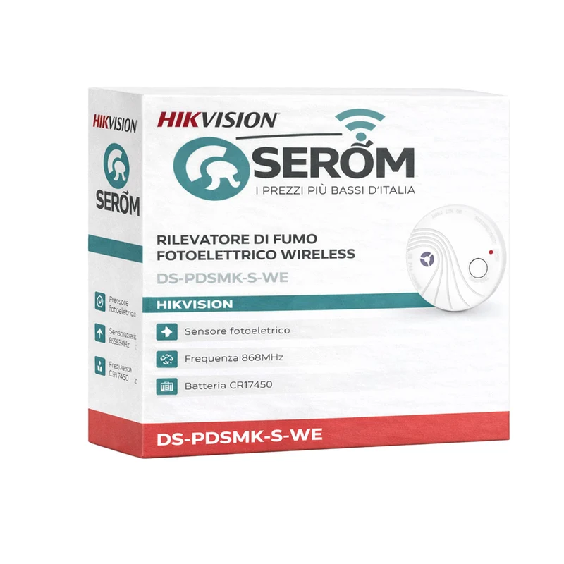 DS-PDSMK-S-WE - Rilevatore di Fumo Fotoelettrico Wireless 868MHz Certificato EN 14604 - Hikvision