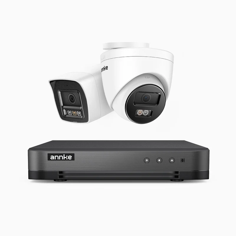 H800 - 4K 8 Channel PoE Security System with 1 Bullet & 1 Turret Cameras, Human & Vehicle Detection, Color & IR Night Vision, Built-in Mic, RTSP Supported