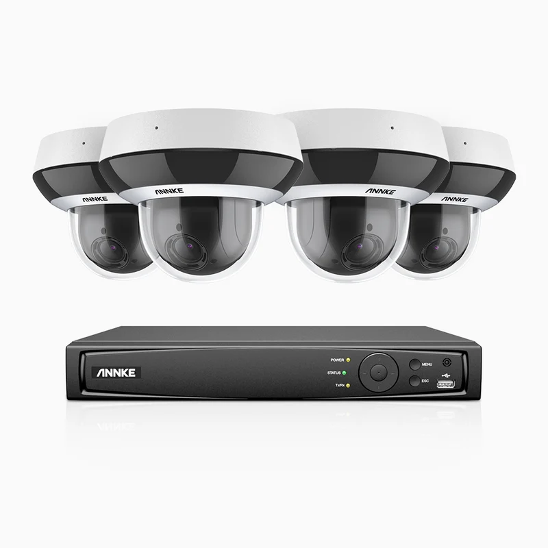 HZ504P - 8 Channel 4 Cameras PTZ PoE Security System, 3K Super HD, 4X Optical Zoom, 3072 × 1728 @ 30FPS, Color Night Vision, Human & Vehicle Detection, Two-Way Audio, IK10 Vandal-Proof