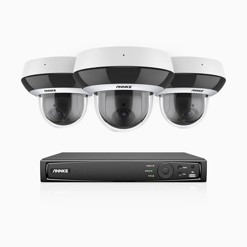 HZ504P - 8 Channel 3 Cameras PTZ PoE Security System, 3K Super HD, 4X Optical Zoom, 3072 × 1728 @ 30FPS, Color Night Vision, Human & Vehicle Detection, Two-Way Audio, IK10 Vandal-Proof