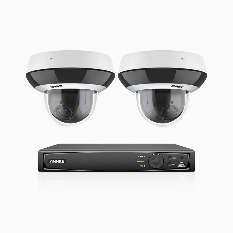 HZ504P - 8 Channel 2 Cameras PTZ PoE Security System, 3K Super HD, 4X Optical Zoom, 3072 × 1728 @ 30FPS, Color Night Vision, Human & Vehicle Detection, Two-Way Audio, IK10 Vandal-Proof
