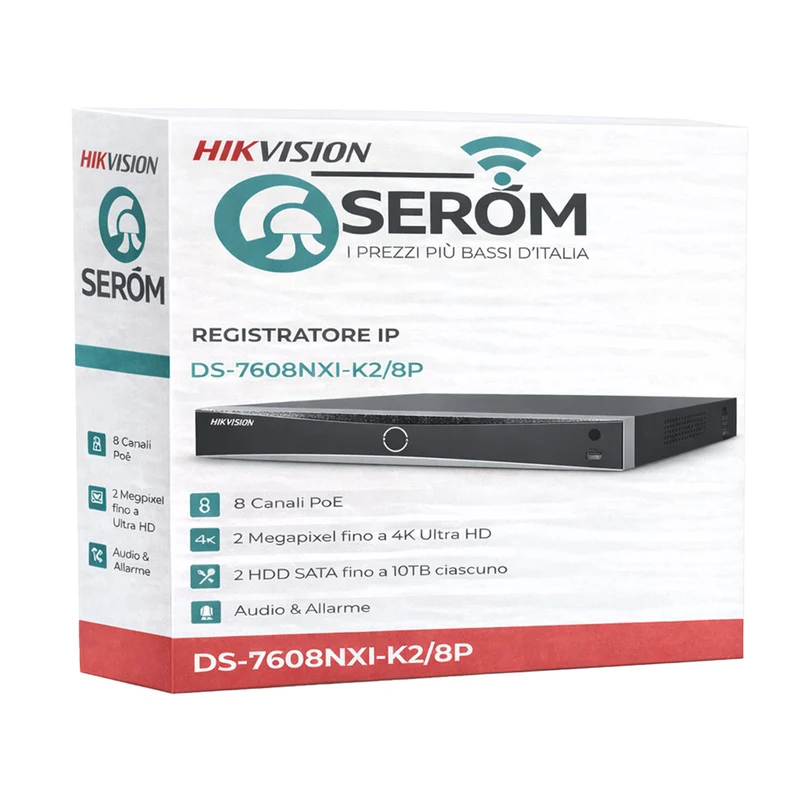 NVR DS-7608NXI-K2/8P 8 Canali PoE 12MP 4K Ultra HD con AI, H.265+ - Hikvision