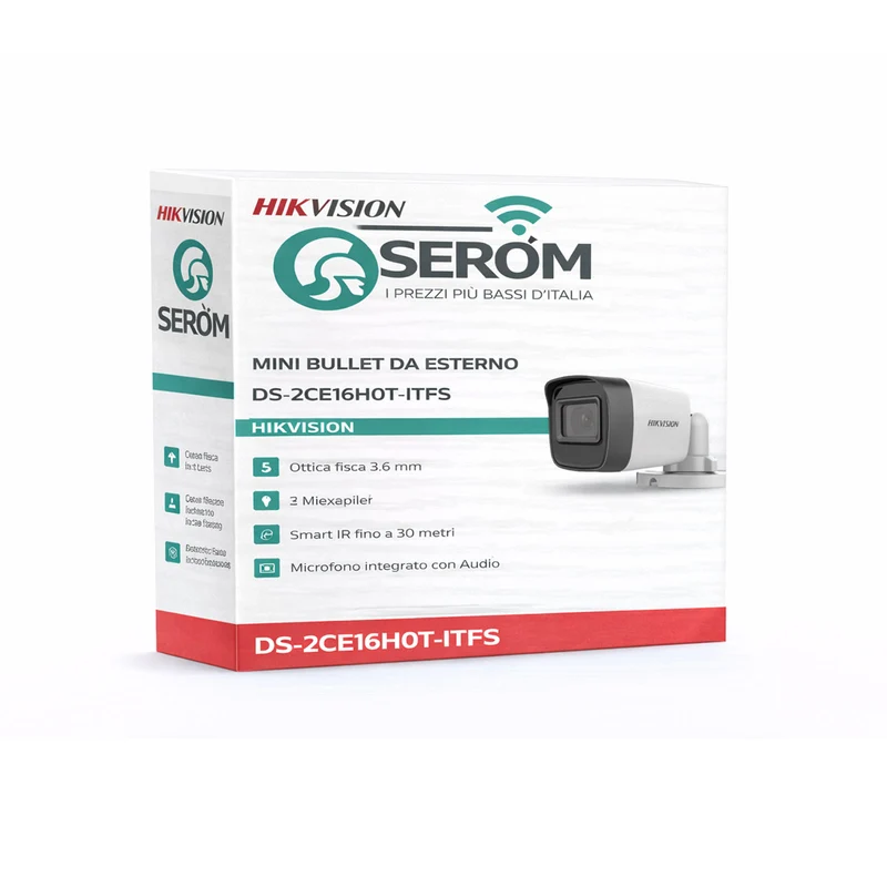Telecamera DS-2CE16H0T-ITFS 5MP Mini Bullet da Esterno con Audio, Smart IR 30m e IP67 - Hikvision