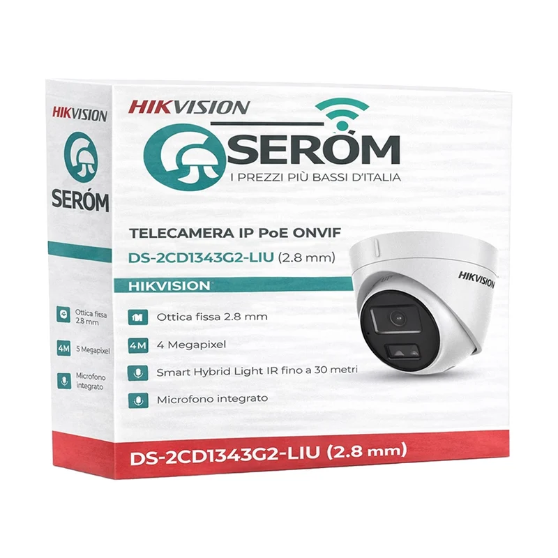 DS-2CD1343G2-LIU Telecamera IP Turret 4MP PoE da Esterno con Smart Hybrid Light e WDR 120 dB - Hikvision