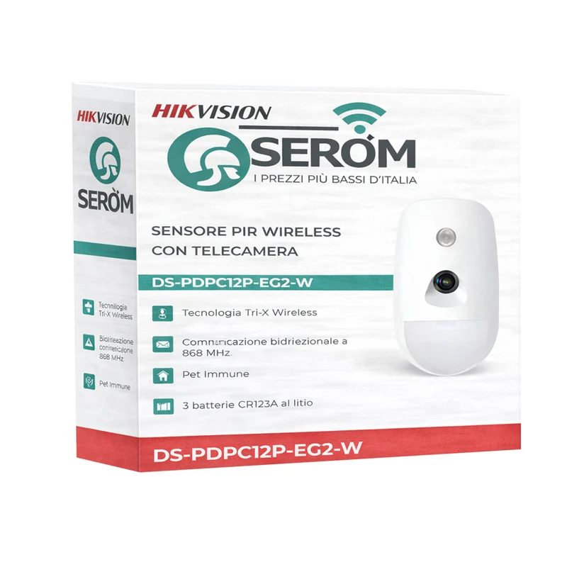 DS-PDPC12P-EG2-WE Sensore PIR Wireless con Telecamera 868 MHz Pet Immunity 30 kg - Hikvision