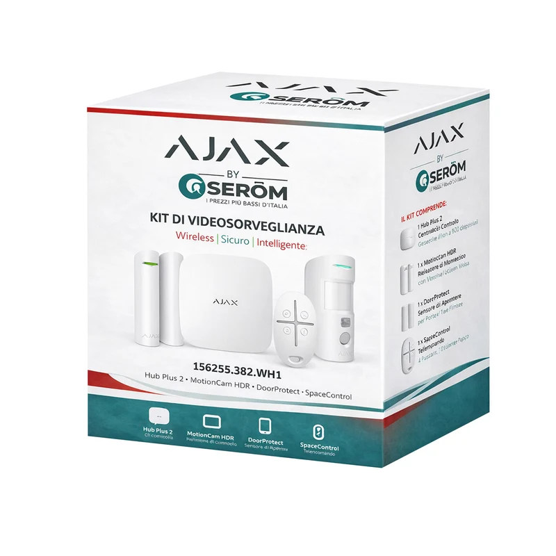 156255.382.WH1 - Ajax Starter Kit Cam Plus HDR Hub Plus 2 Bianco – Sistema Allarme Wireless 4G Professionale - Ajax