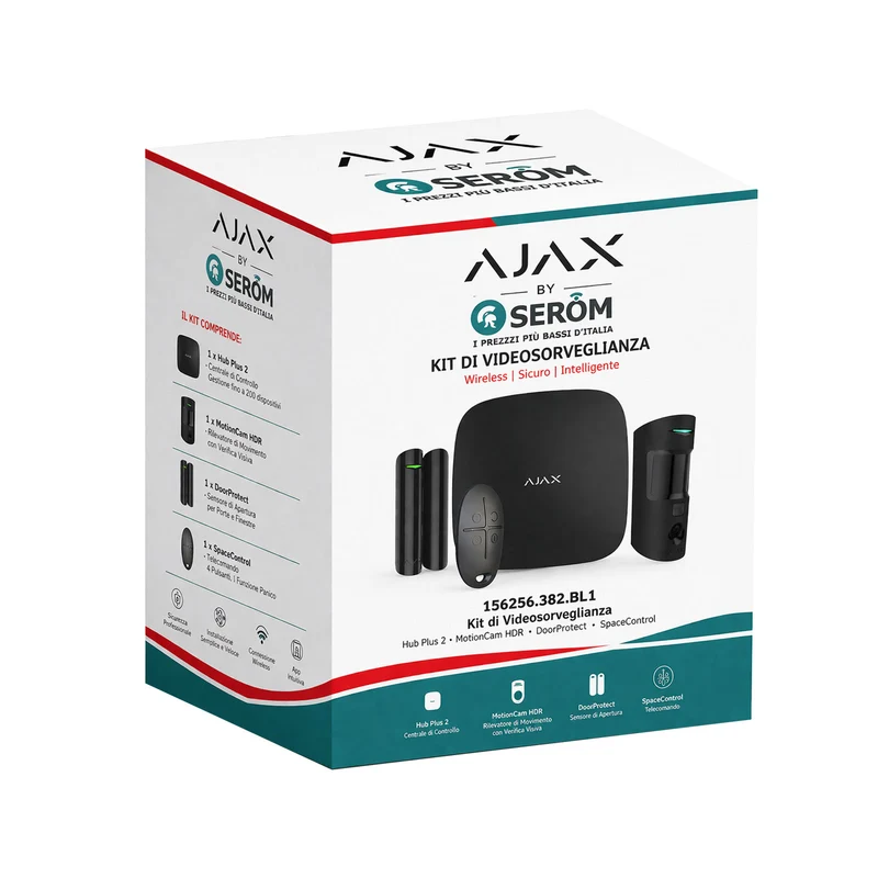 156256.382.BL1 - Ajax Starter Kit Cam Plus HDR Hub Plus 2 Nero – Sistema Allarme Wireless 4G Professionale - Ajax