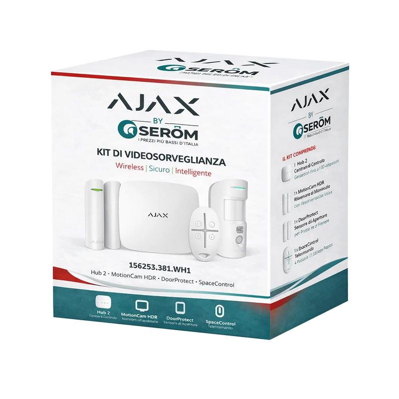 156253.381.WH1 - Ajax Starter Kit Cam HDR Hub 2 Bianco – Sistema Allarme Wireless Professionale 2SIM - Ajax