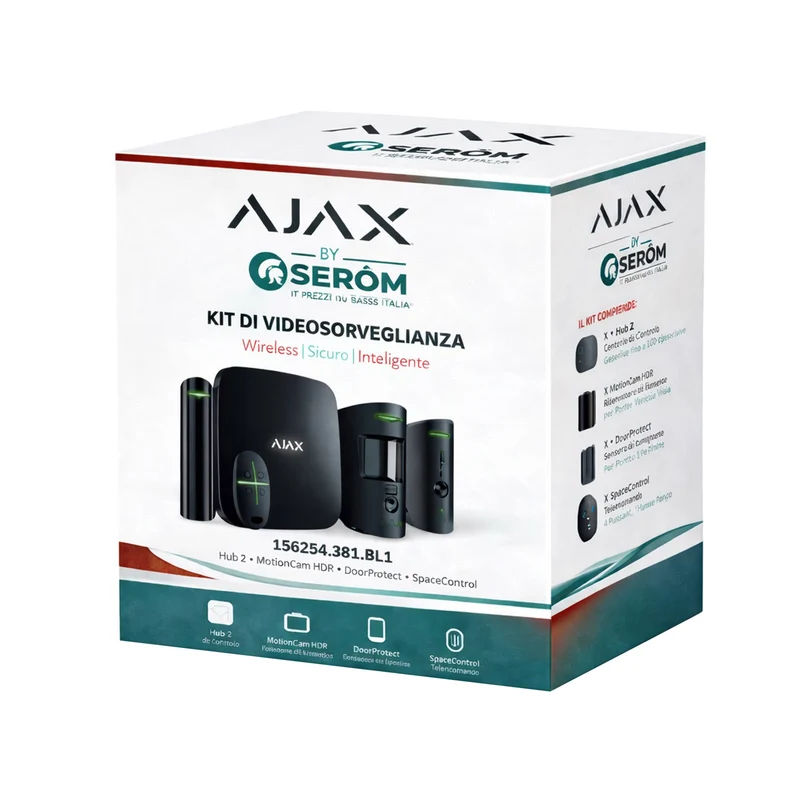 156254.381.BL1 - Ajax Starter Kit Cam HDR Hub 2 Nero – Sistema Allarme Wireless Professionale 2SIM - Ajax