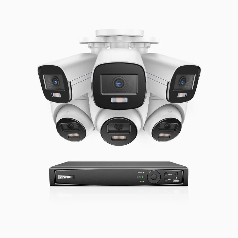 NightChroma TM NCK500 - 3K 8 Channel PoE Security System with 3 Bullet & 3 Turret Cameras, Acme Color Night Vision, f/1.0 Super Aperture, Active Alignment, Built-in Microphone, IP67, All-Metal Housing