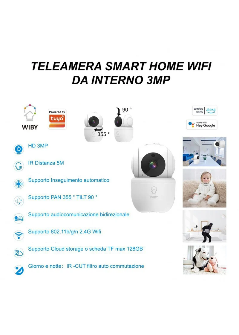 Telecamera WiFi da Interno 3MP | Visione Notturna | Alexa | WIBY TV-268