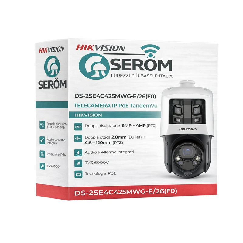 DS-2SE4C425MWG-E/26(F0) - Telecamera 6MP+4MP AI – IP PoE TandemVu con Zoom Ottico 25x, WDR 120dB e Protezione IP66 - Hikvision