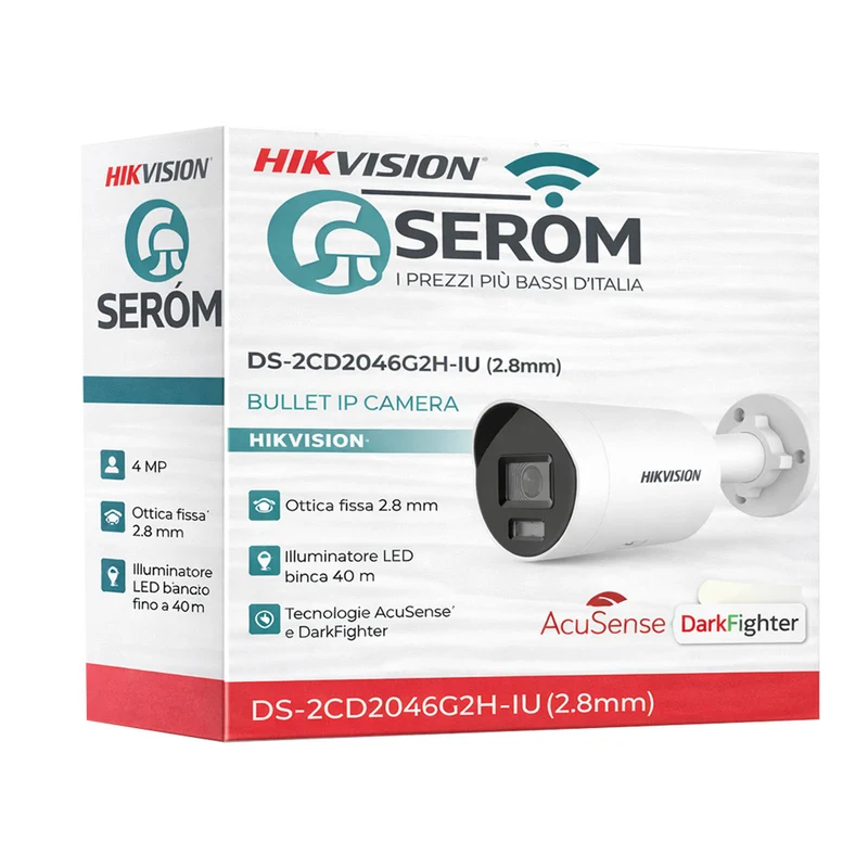 DS-2CD2046G2H-IU(2.8mm) - Telecamera 4MP AI – Bullet IP PoE con AcuSense, DarkFighter, WDR 120dB e Audio Integrato - Hikvision