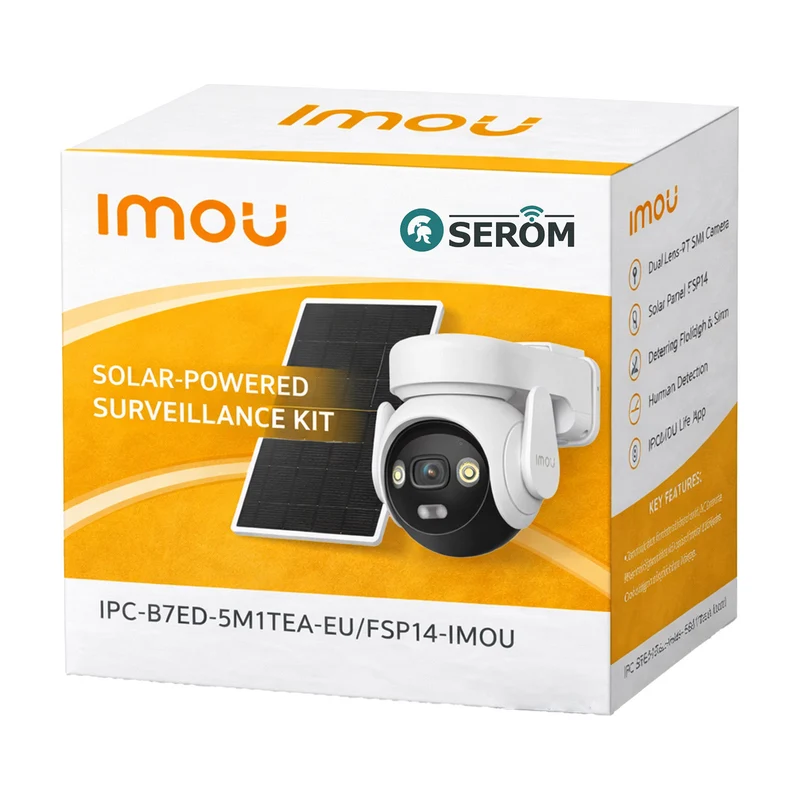 IPC-B7ED-5M1TEA-EU/FSP14-IMOU - Kit Telecamera 5MP 3K IMOU con 4G, Wi-Fi, Batteria 10.000mAh, Pannello Solare e SIM Inclusa