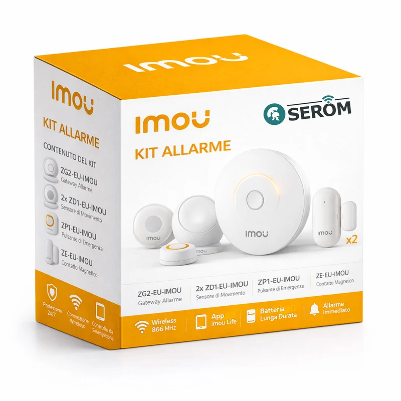 KIT-Alarm(ZG2)-EU-5-IMOU - Kit antifurto composto da 1 centralina, 2 sensori porte/finestre, 1 sensore di movimento e 1 bottone d'emergenza - Imou