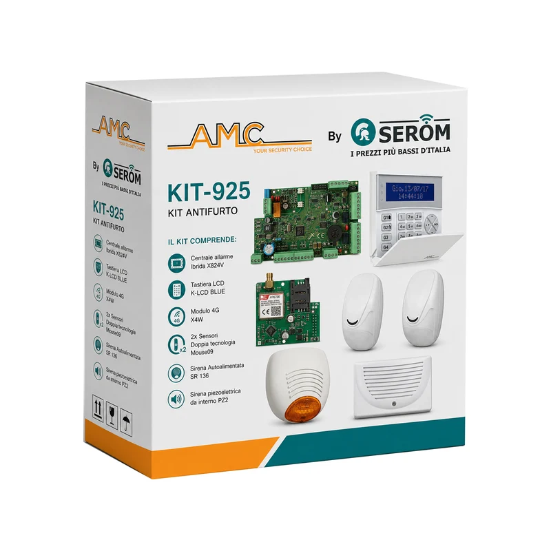 KIT-925 - Centrale ibrida 8/24 zone cablate Kit antifurto - 64 radio - AMC