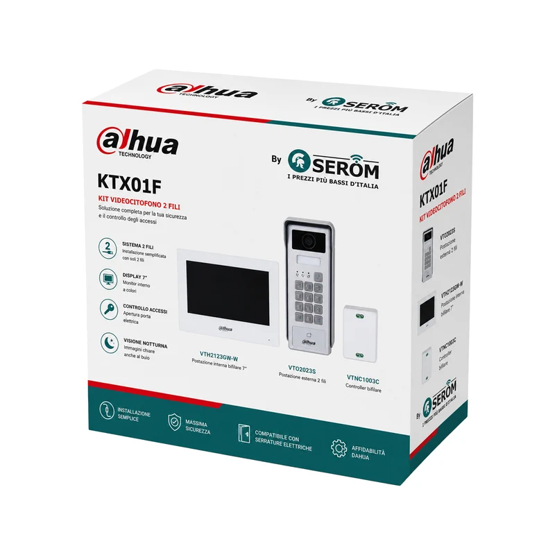 KTX03 - Kit videocitofono bifiliare ibrido - controller bifiliare - monitor bifiliare indoor - Dahua