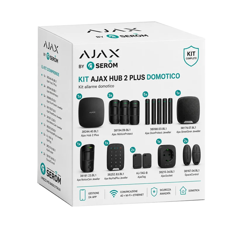 Kit AJAX_HUB_2_PLUS_B_DOMOTIC - Ajax Kit con Hub 2 Plus domotico colore Nero