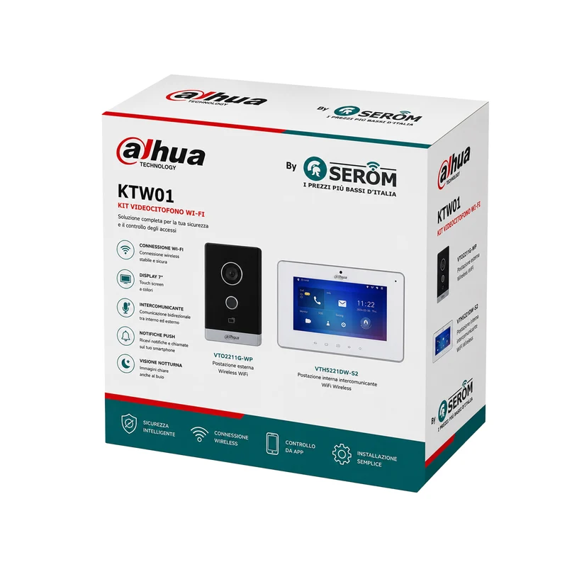 Kit Videocitofono WiFi Dahua KTW01 con Postazione Esterna VTO2211G-WP e Monitor Interno VTH5221DW-S2