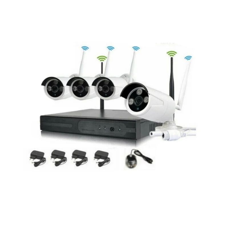 Kit Videosorveglianza, 4 Camere, Wireless, HD, NVR, DVR, 4 Canali, Telecamere IP66, 2.0MP