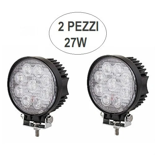 Kit 2 Pezzi Faro Faretto 27w Fari 27 Watt 9 Led 12v Auto Per Lavoro Barca Jeep