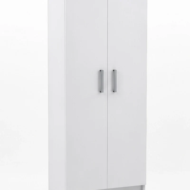 Armadio Armadietto Multiuso A Colonna 2 Ante Battenti E 8 Ripiani Salvaspazio Ideale Per Ingresso Camera Da Letto Dispensa Cucina In Legno 59 x 37 x 180 Cm Colore Bianco