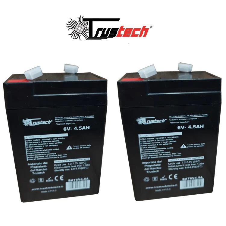 Trustech 2 X Batteria Ermetica Piombo 6V 4Ah 4,5Ah Ricaricabile Auto Peg Perego